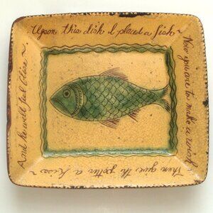 J. D. Huntly Wisconsin Pottery Whimsical Fish Serving Dish Rustic Farmhouse